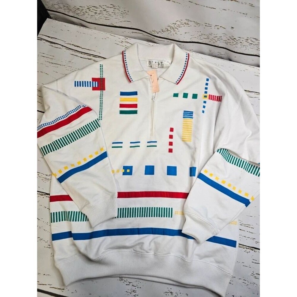 NWT Vintage 80s BLAST Memphis Geometric Quarter Zip Sweatshirt S